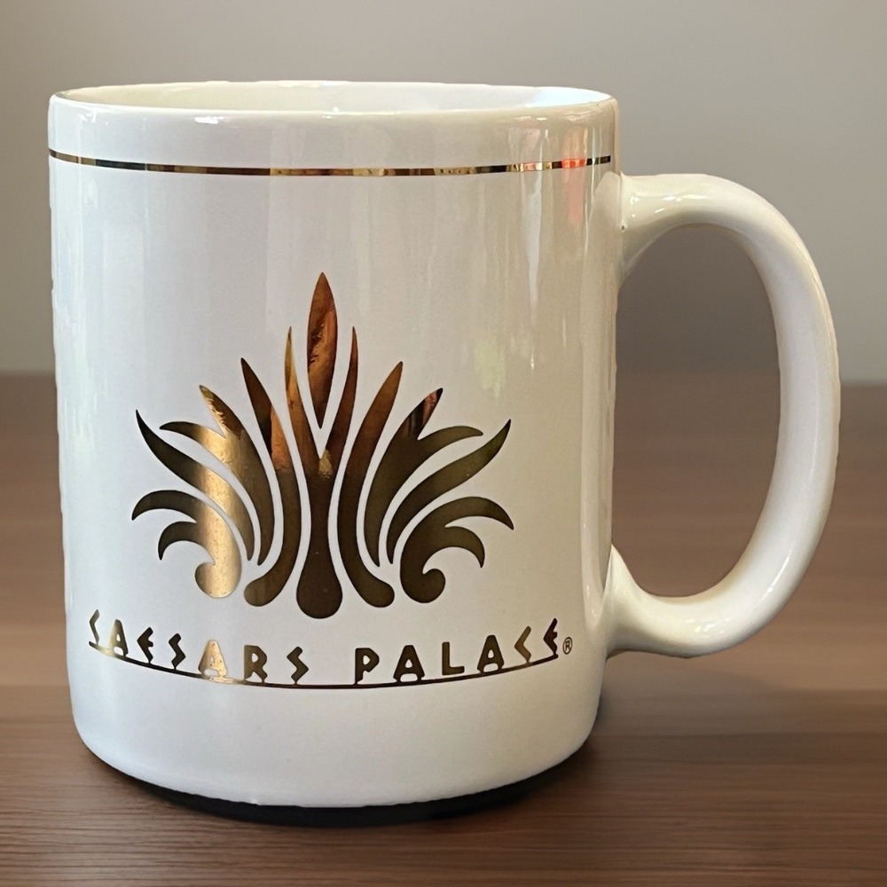 4 Caesars Palace Hotel Coffee Cups Mugs Gold White Logo Casino Las Vegas RARE